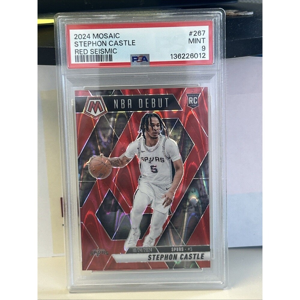 2024-25 Mosaic Stephon Castle RC Red Seismic NBA Debut /299 Spurs PSA 9